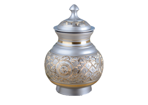 Elegantly Etched Brass Urn – Silver